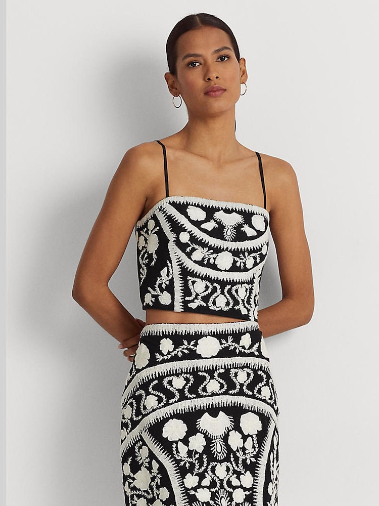 Lauren Ralph Lauren Daphina Black Embroidered Top - Image 1 of 5