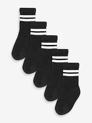 Black Cushioned Footbed Cotton Rich Ribbed Tipped Socks 5 Pack - Image 1 of 2