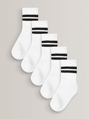 White Cushioned Footbed Cotton Rich Ribbed Tipped Socks 5 Pack - Image 1 of 2