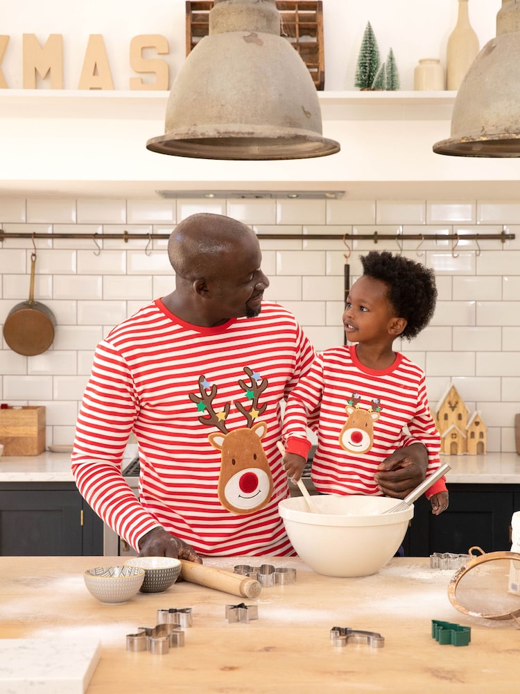 JoJo Maman Bébé Red Men's Reindeer Pyjama Set - Image 1 of 10