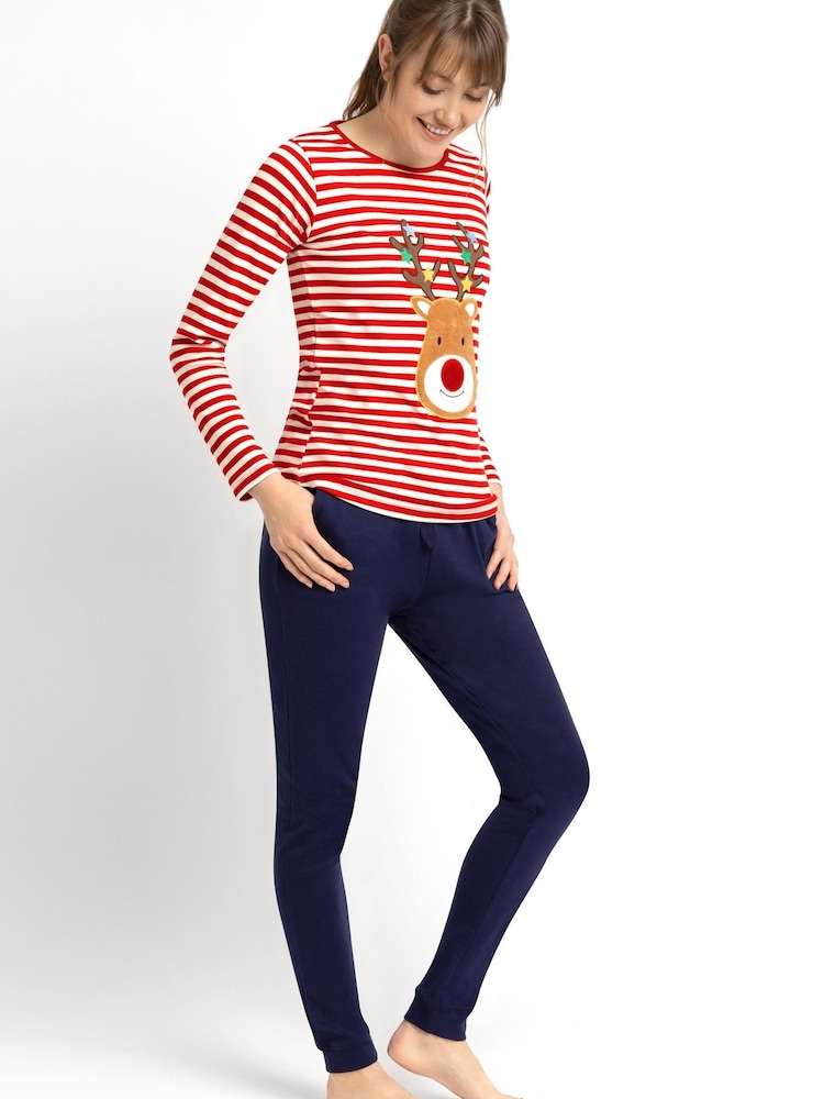 JoJo Maman Bébé Red Women's Reindeer Pyjama Set - Image 2 of 5
