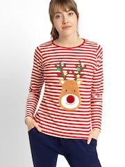 JoJo Maman Bébé Red Women's Reindeer Pyjama Set - Image 3 of 5