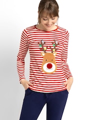 JoJo Maman Bébé Red Women's Reindeer Pyjama Set - Image 4 of 5