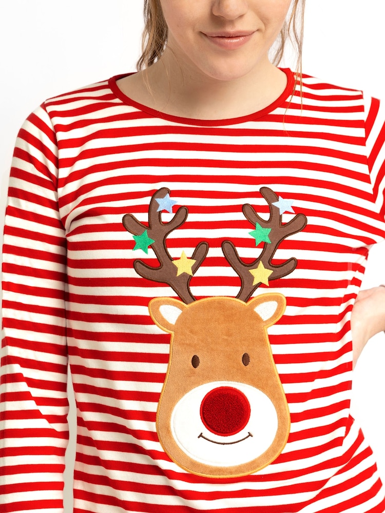 JoJo Maman Bébé Red Women's Reindeer Pyjama Set - Image 4 of 4 JoJo Maman Bébé Red Women's Reindeer Pyjama Set - Image 4 of 4
