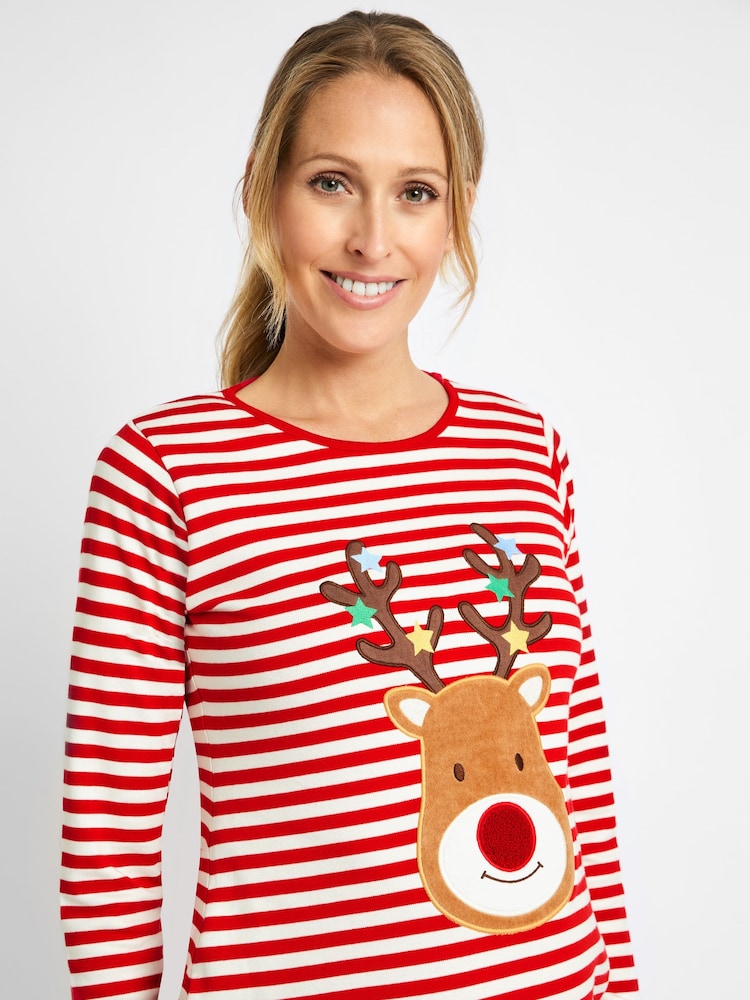 JoJo Maman Bébé Red Maternity Reindeer Pyjama Set - Image 3 of 3