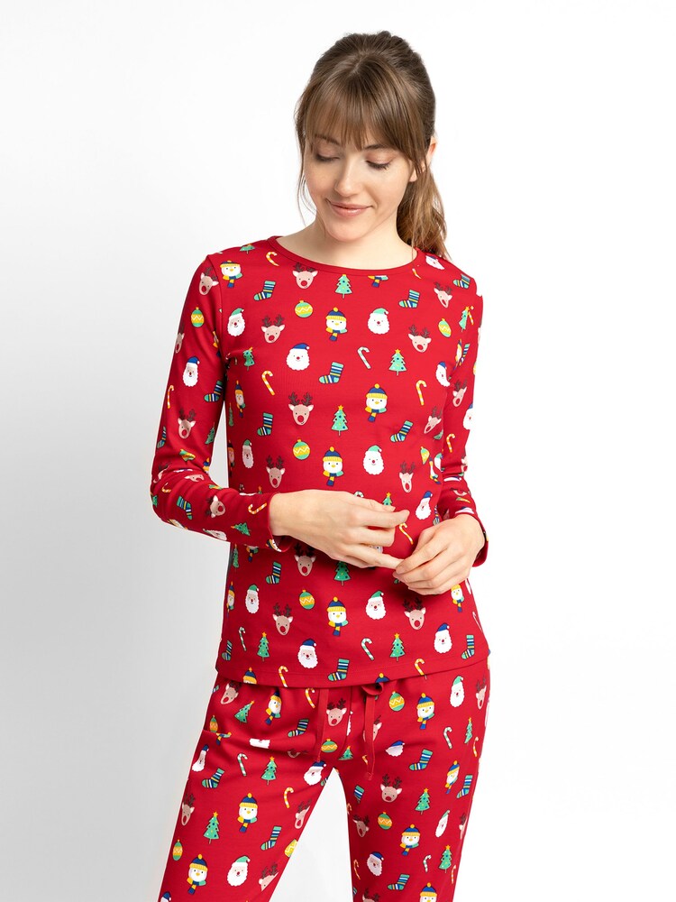 JoJo Maman Bébé Red Women's Christmas Print Pyjama Set - Image 2 of 3