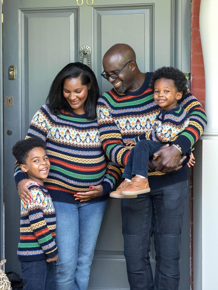 JoJo Maman Bébé Navy Blue Womens Penguin Fair Isle Pattern Jumper - Image 5 of 5