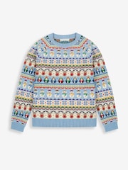 JoJo Maman Bébé Blue Mens Snowman Fair Isle Pattern Jumper - Image 3 of 4