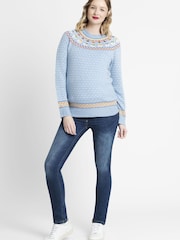 JoJo Maman Bébé Blue Womens Snowman Fair Isle Pattern Jumper - Image 1 of 2