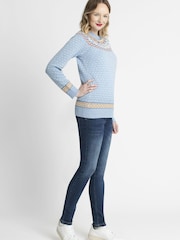 JoJo Maman Bébé Blue Womens Snowman Fair Isle Pattern Jumper - Image 2 of 2