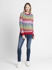 JoJo Maman Bébé Multi Womens Christmas Fair Isle Pattern Jumper - Image 2 of 5