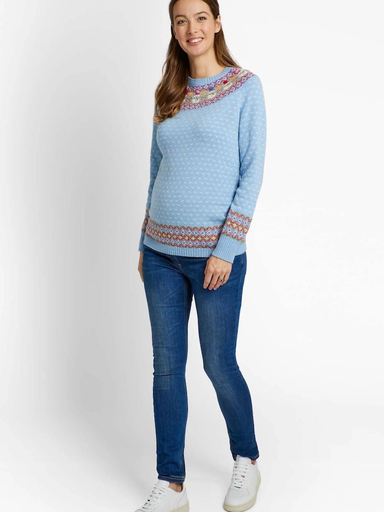 JoJo Maman Bébé Blue Snowman Fair Isle Pattern Cashmere Mix Maternity Jumper - Image 1 of 4