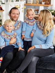 JoJo Maman Bébé Blue Snowman Fair Isle Pattern Cashmere Mix Maternity Jumper - Image 2 of 4