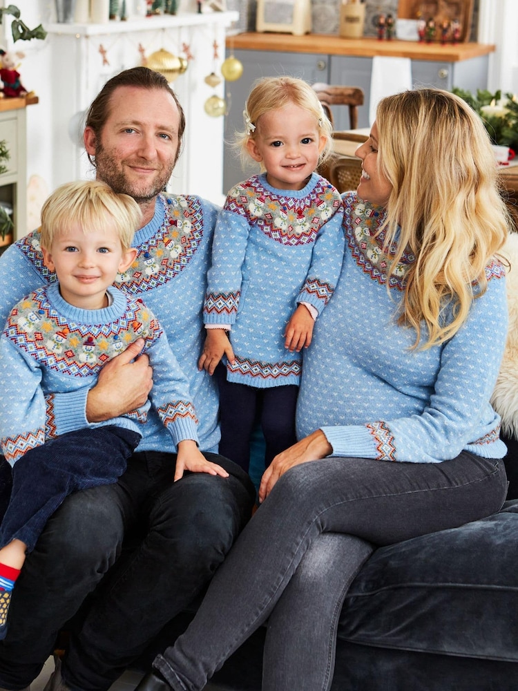 JoJo Maman Bébé Blue Snowman Fair Isle Pattern Cashmere Mix Maternity Jumper - Image 2 of 4