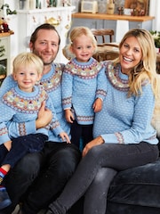 JoJo Maman Bébé Blue Snowman Fair Isle Pattern Cashmere Mix Maternity Jumper - Image 3 of 4