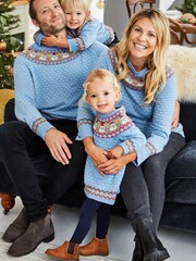 JoJo Maman Bébé Blue Snowman Fair Isle Pattern Cashmere Mix Maternity Jumper - Image 4 of 4