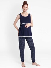 JoJo Maman Bébé Navy Spot Maternity & Nursing Pyjama Set - Image 2 of 3