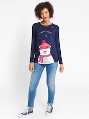 JoJo Maman Bébé Navy Mama Bear Christmas Maternity Top - Image 1 of 3