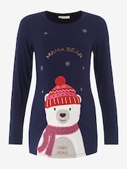 JoJo Maman Bébé Navy Mama Bear Christmas Maternity Top - Image 3 of 3