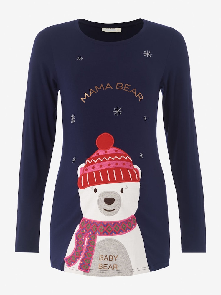 JoJo Maman Bébé Navy Mama Bear Christmas Maternity Top - Image 3 of 3