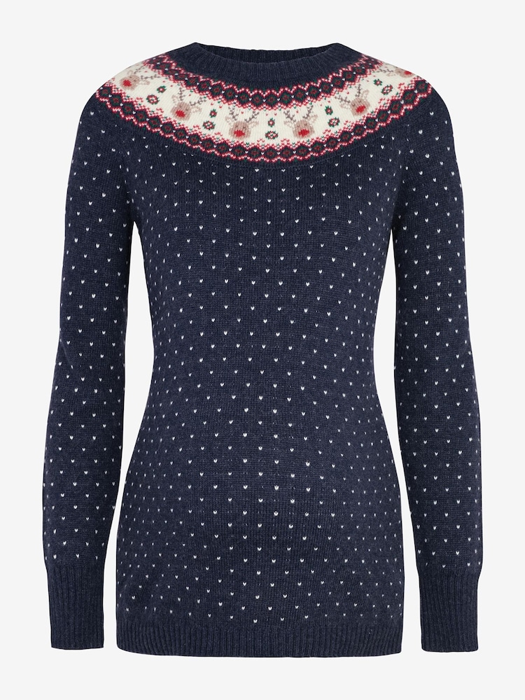 Jojo Maman Bébé Umstandspullover mit Norwegermuster und Rentierstickerei aus Kaschmirmischung - Bild 3 von 3