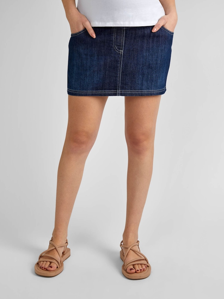 JoJo Maman Bébé Dark Wash Maternity Denim Mini Skirt - Image 2 of 4