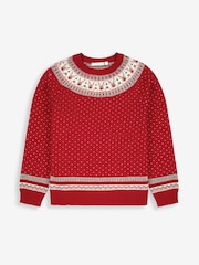 JoJo Maman Bébé Red Knitted Christmas Reindeer Fair Isle Pattern Jumper - Image 1 of 6