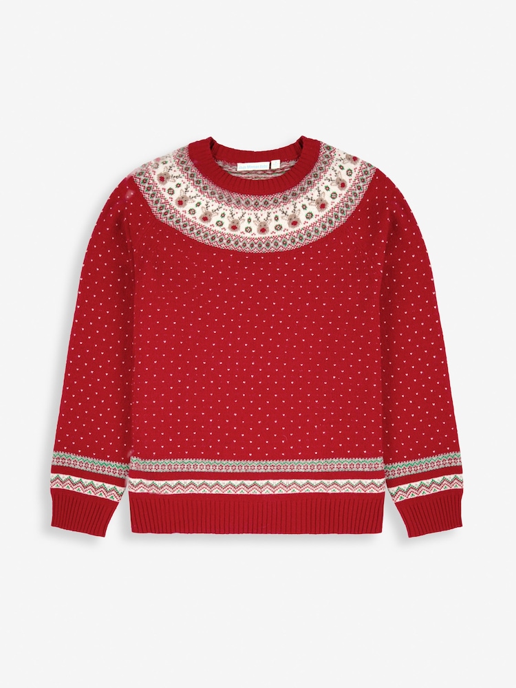 JoJo Maman Bébé Red Knitted Christmas Reindeer Fair Isle Pattern Jumper - Image 1 of 6