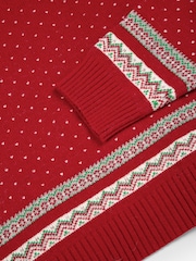 JoJo Maman Bébé Red Knitted Christmas Reindeer Fair Isle Pattern Jumper - Image 2 of 6