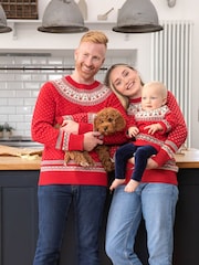 JoJo Maman Bébé Red Knitted Christmas Reindeer Fair Isle Pattern Jumper - Image 3 of 6