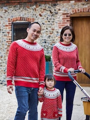 JoJo Maman Bébé Red Knitted Christmas Reindeer Fair Isle Pattern Jumper - Image 4 of 6
