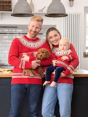 JoJo Maman Bébé Red Reindeer Fair Isle Pattern Jumper - Image 2 of 5