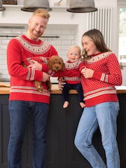 JoJo Maman Bébé Red Reindeer Fair Isle Pattern Jumper - Image 3 of 5