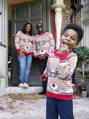 JoJo Maman Bébé Multi Mens Reindeer Appliqué Fair Isle Pattern Jumper - Image 2 of 4