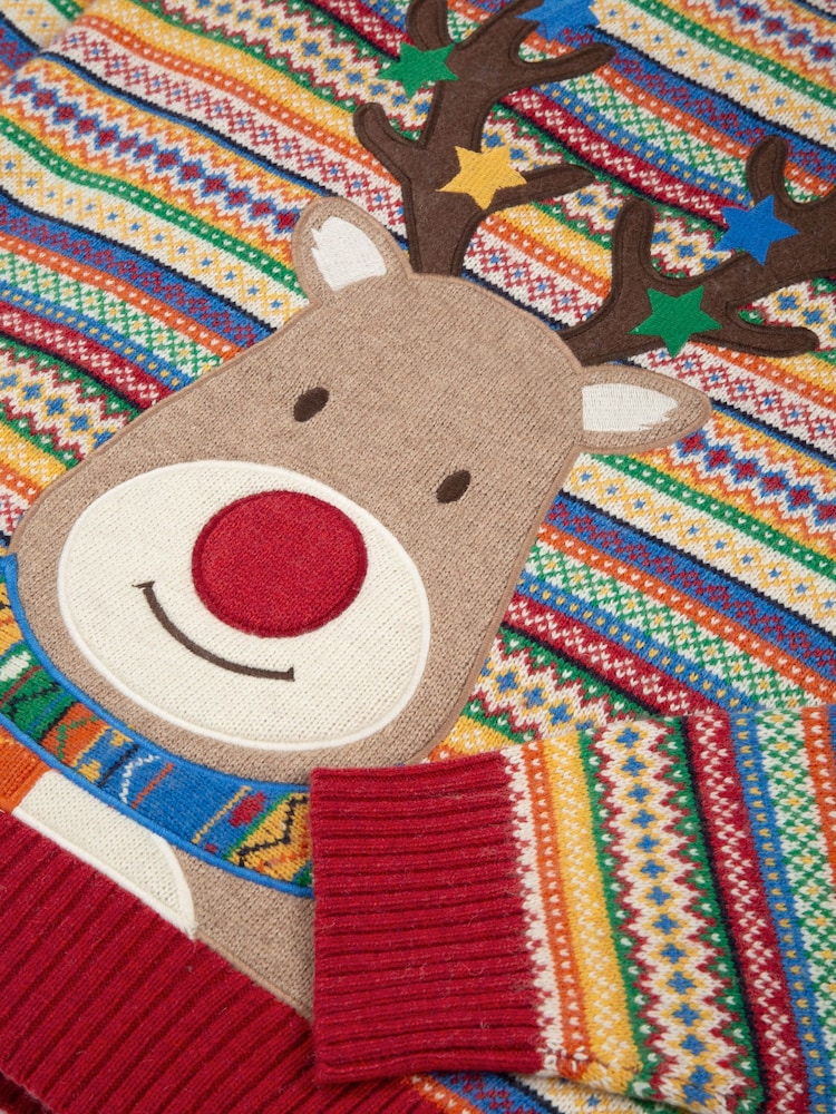 JoJo Maman Bébé Multi Mens Reindeer Appliqué Fair Isle Pattern Jumper - Image 4 of 4