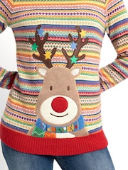 JoJo Maman Bébé Multi Womens Reindeer Appliqué Fair Isle Pattern Jumper - Image 3 of 4