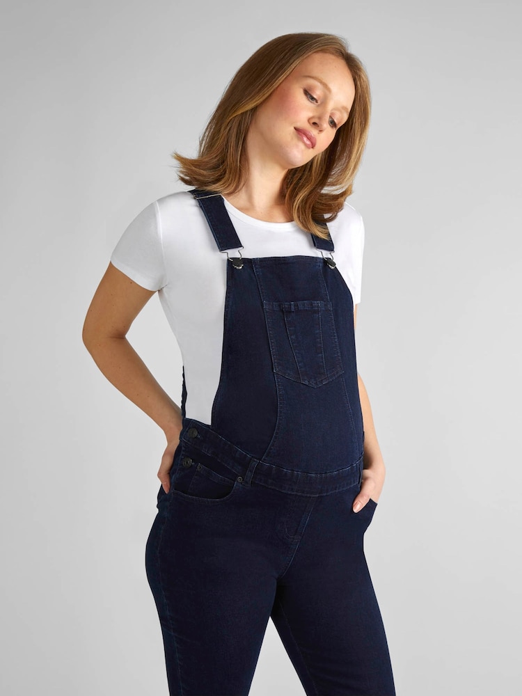 JoJo Maman Bébé Dark Wash Maternity Denim Dungarees - Image 3 of 5
