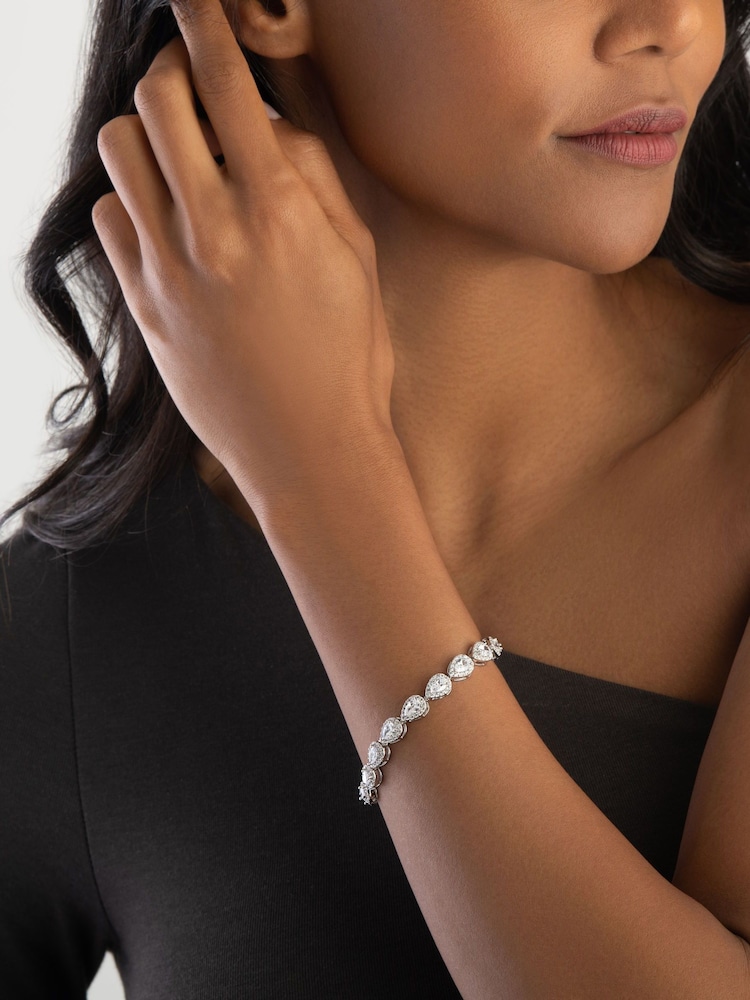Beaverbrooks Sterling Silver Pear-Shaped Cubic Zirconia Halo Bracelet - Image 1 of 4