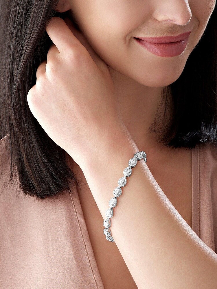 Beaverbrooks Sterling Silver Pear-Shaped Cubic Zirconia Halo Bracelet - Image 2 of 4