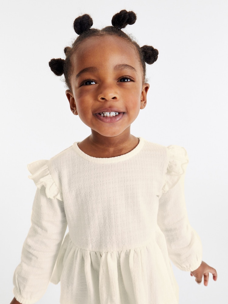 Bela - ovratnik Frill Textured bluze (3mths-7yrs) - Slika 1 iz 7 Bela - ovratnik Frill Textured bluze (3mths-7yrs) - Slika 1 iz 7