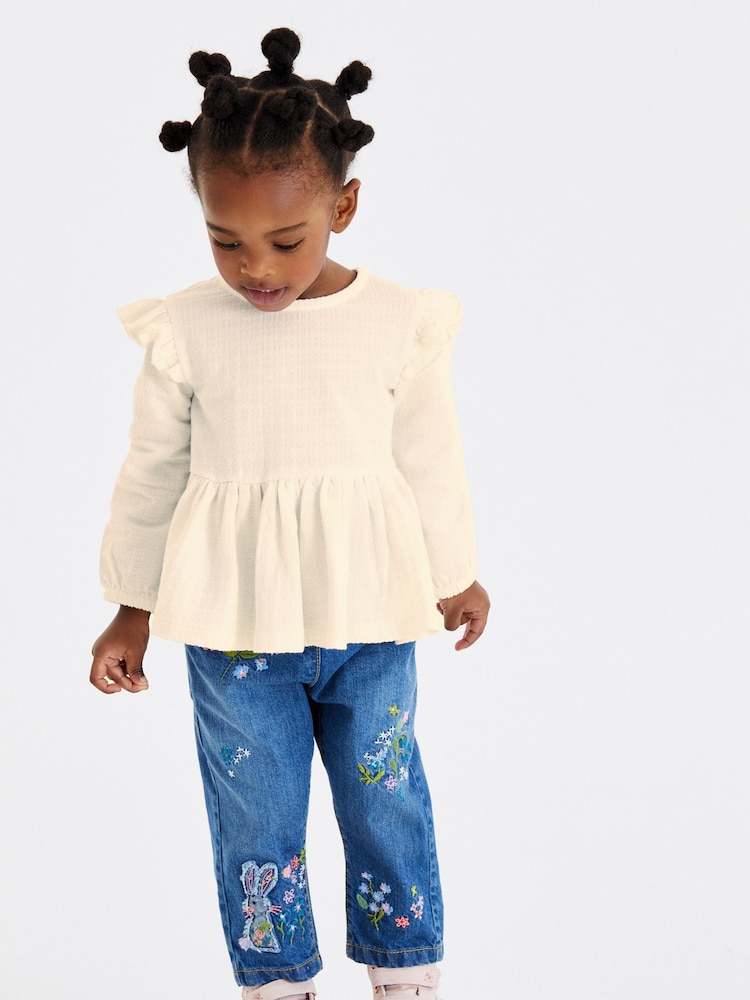 Bela - ovratnik Frill Textured bluze (3mths-7yrs) - Slika 2 iz 7 Bela - ovratnik Frill Textured bluze (3mths-7yrs) - Slika 2 iz 7