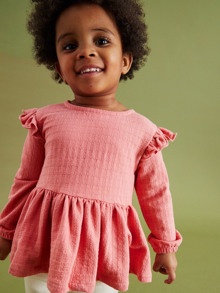 rožnata - ovratnik Frill Textured bluze (3mths-7yrs) - Slika 1 iz 7