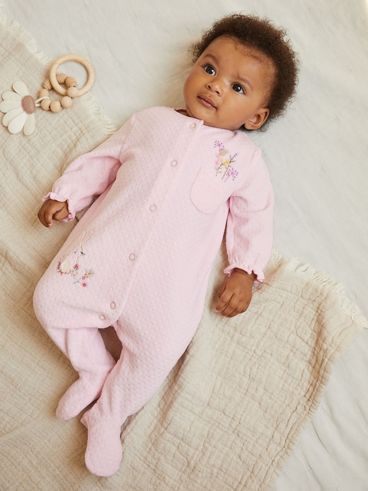 Pale Pink Baby Velour Sleepsuit (0mths-3yrs) - Image 1 of 6