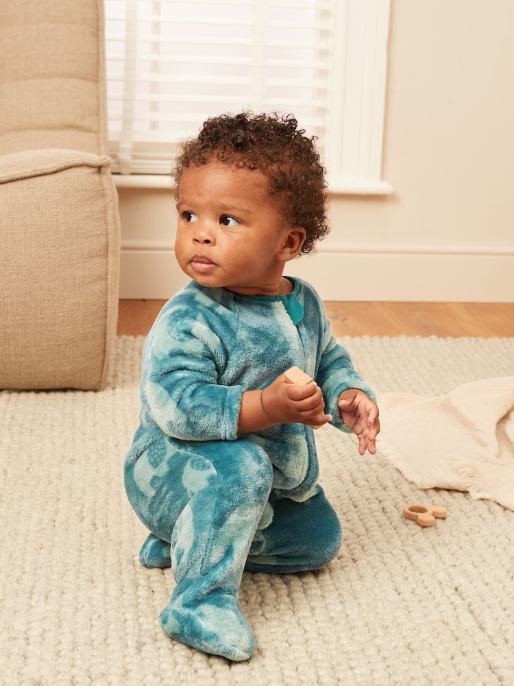 Teal Blue Baby Fleece Sleepsuit - Image 1 of 11