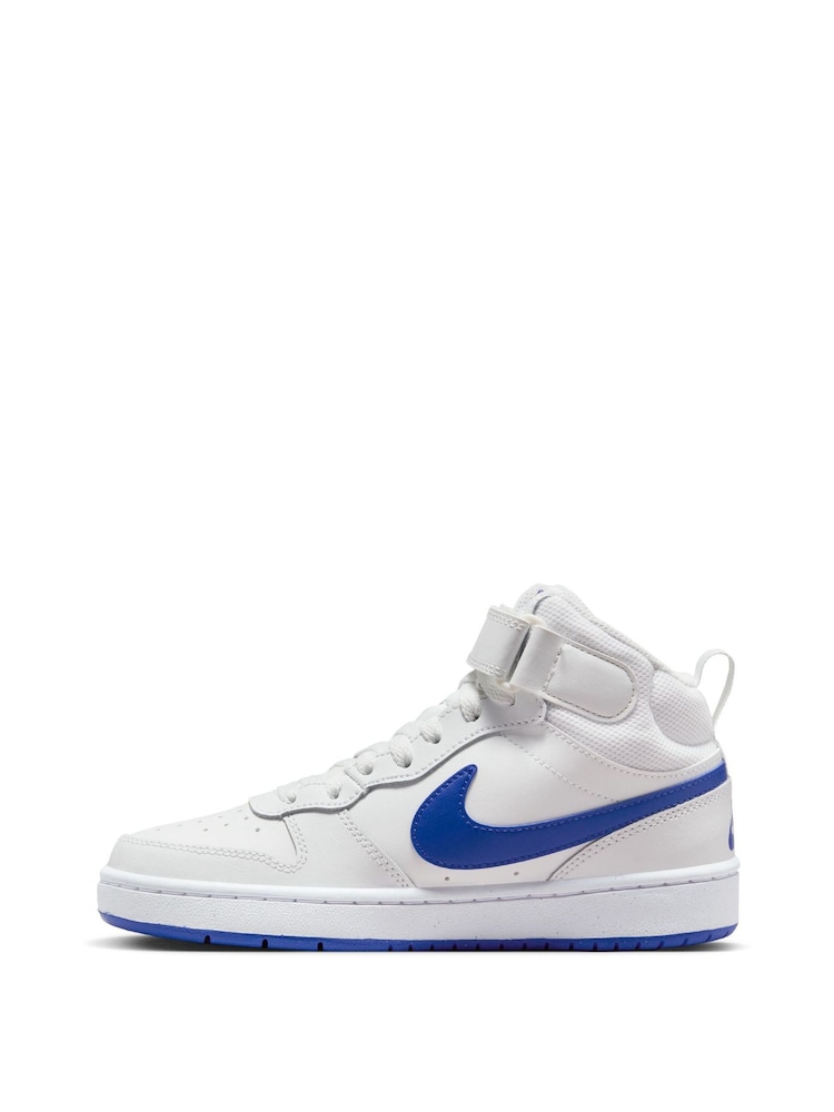 Nike White/Blue Youth Court Borough Mid Trainers - Image 4 of 11
