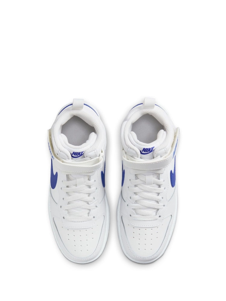 Nike White/Blue Youth Court Borough Mid Trainers - Image 6 of 11