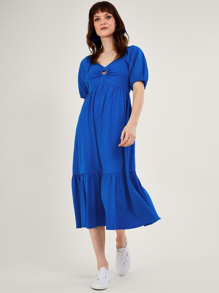 Monsoon Blue Plain Ring Detail Midi Dress - Image 2 of 6 Monsoon Blue Plain Ring Detail Midi Dress - Image 2 of 6