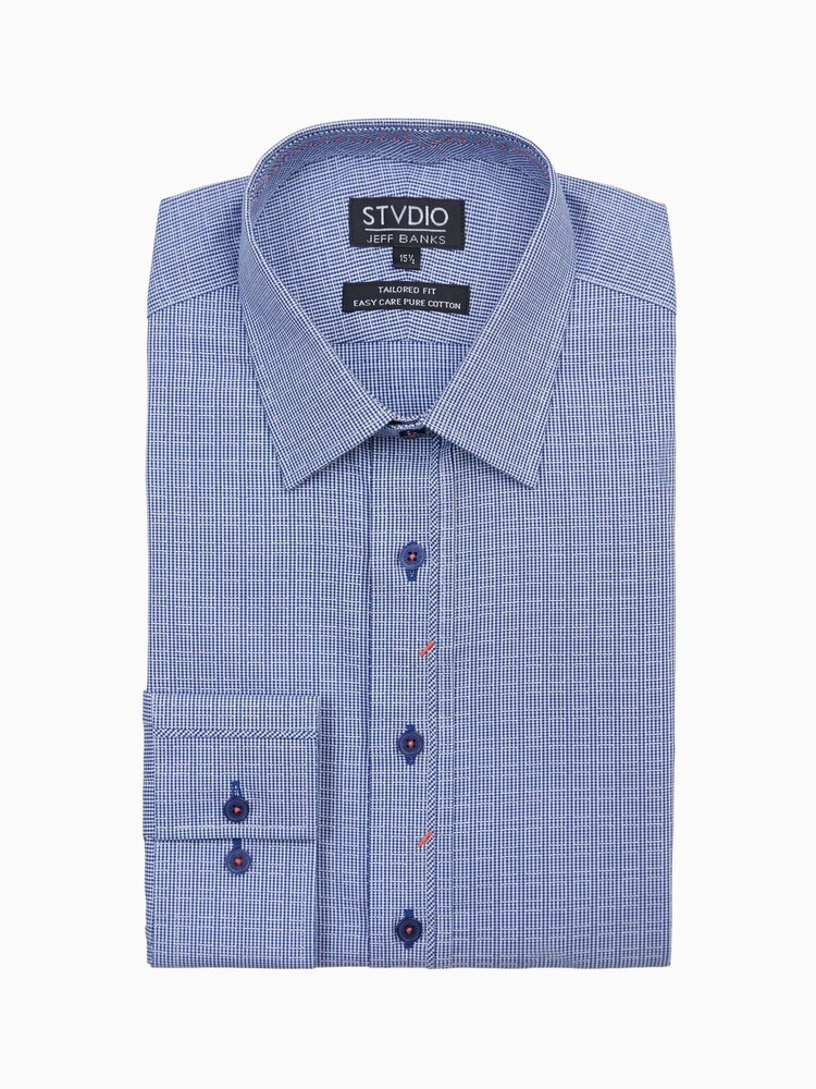 Jeff Banks Blue 100% Cotton Houndstooth Rectangle Shirt - Image 4 of 4