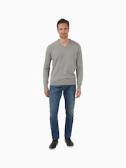 Jeff Banks Grey 100% Cotton V-Neck Knit Jumper - Image 3 of 5