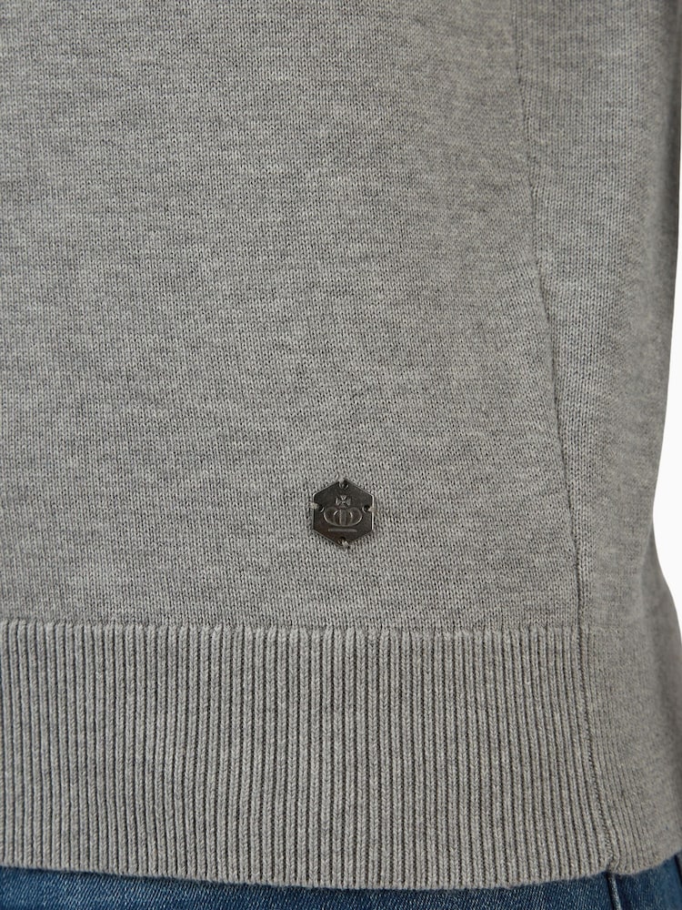 Jeff Banks Grey 100% Cotton V-Neck Knit Jumper - Image 5 of 5